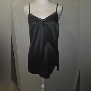 Victoria's Secret Black Satin Chemise with Lace